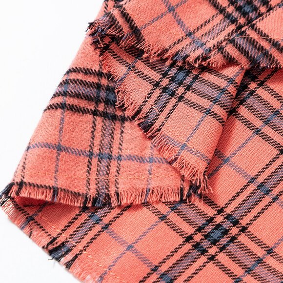 B308 Red Plaid Long Sleeve Side Split Distressed Hem Button Up Shirt - Picture 9 of 9